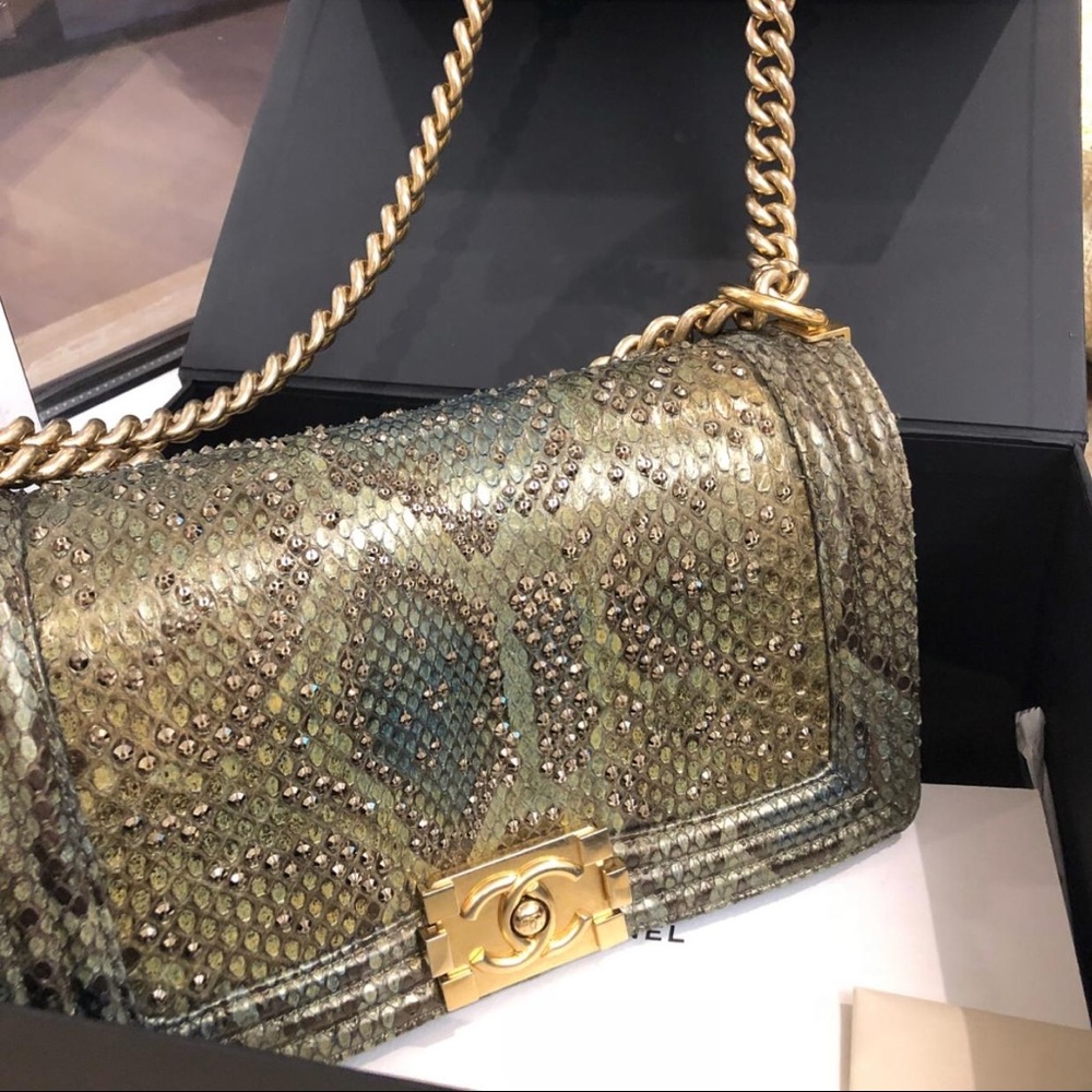 SOLD❌Chanel Boy Phyton With Swarovski Crystals - Picture 5 of 16